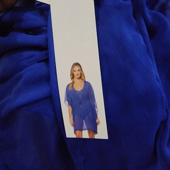 Ellen Tracy Women's Blue Loose Flowy Bathing Suit Cover Up Tunic wrap Size XL - Picture 12 of 15